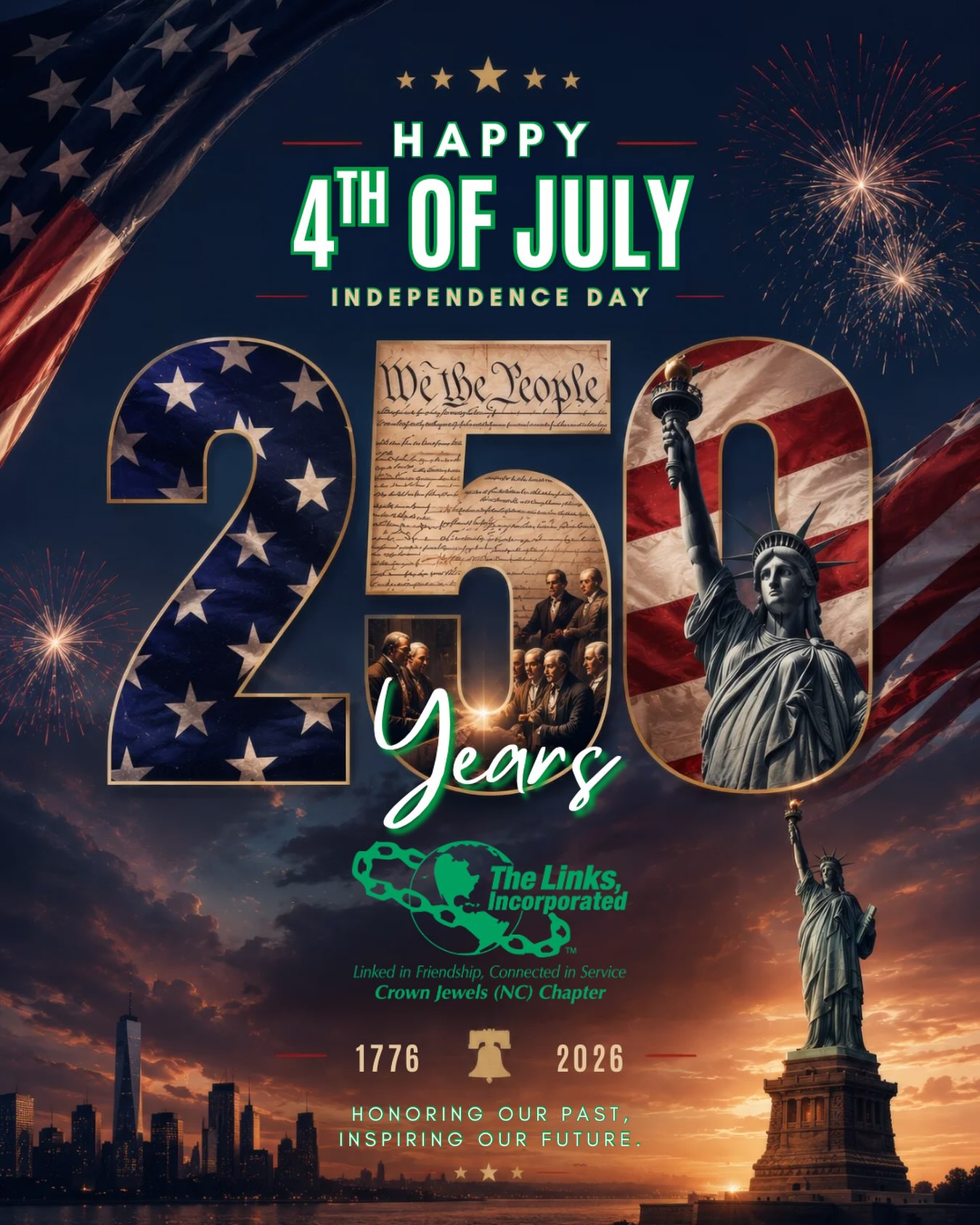 Today, we celebrate the spirit of independence and the enduring promise of freedom, opportunity, and service.
As we honor our nation’s history, may we also recommit ourselves to building stronger communities through leadership, friendship, and purposeful action.
Wishing everyone a safe, joyful, and meaningful Independence Day.
#CrownJewelsLinks #SALinksInc #LinksInc #independenceday