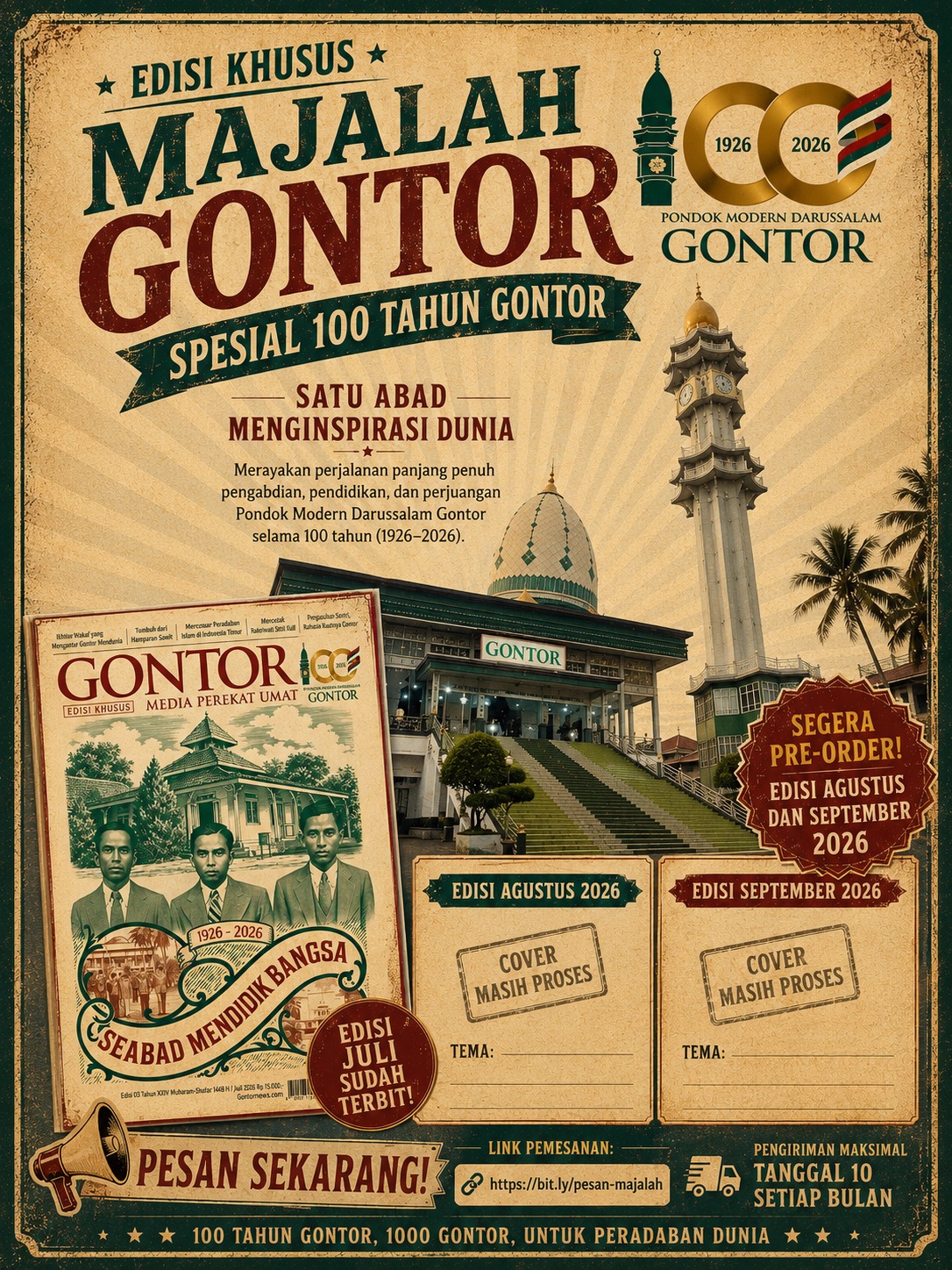 Jangan sampai koleksi Majalah Gontor Edisi Khusus 100 Tahun Gontor Anda kehabisan.Pre-Order telah dibuka!💰 Harga: Hanya Rp 15.000 / eksemplarMengingat kuota cetak yang terbatas, amankan eksemplar Anda sekarang juga sebelum sistem tertutup otomatis.Amankan Pemesanan Anda di sini:
👉 https://bit.ly/pesan-majalah Jangan sampai koleksi Majalah Gontor Edisi Khusus 100 Tahun Gontor Anda kehabisan.Pre-Order telah dibuka!💰 Harga: Hanya Rp 15.000 / eksemplarMengingat kuota cetak yang terbatas, amankan eksemplar Anda sekarang juga sebelum sistem tertutup otomatis.Amankan Pemesanan Anda di sini:
👉 https://bit.ly/pesan-majalah